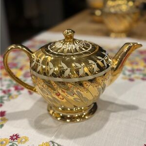 Antique Sadler Gold Teapot with Floral Design